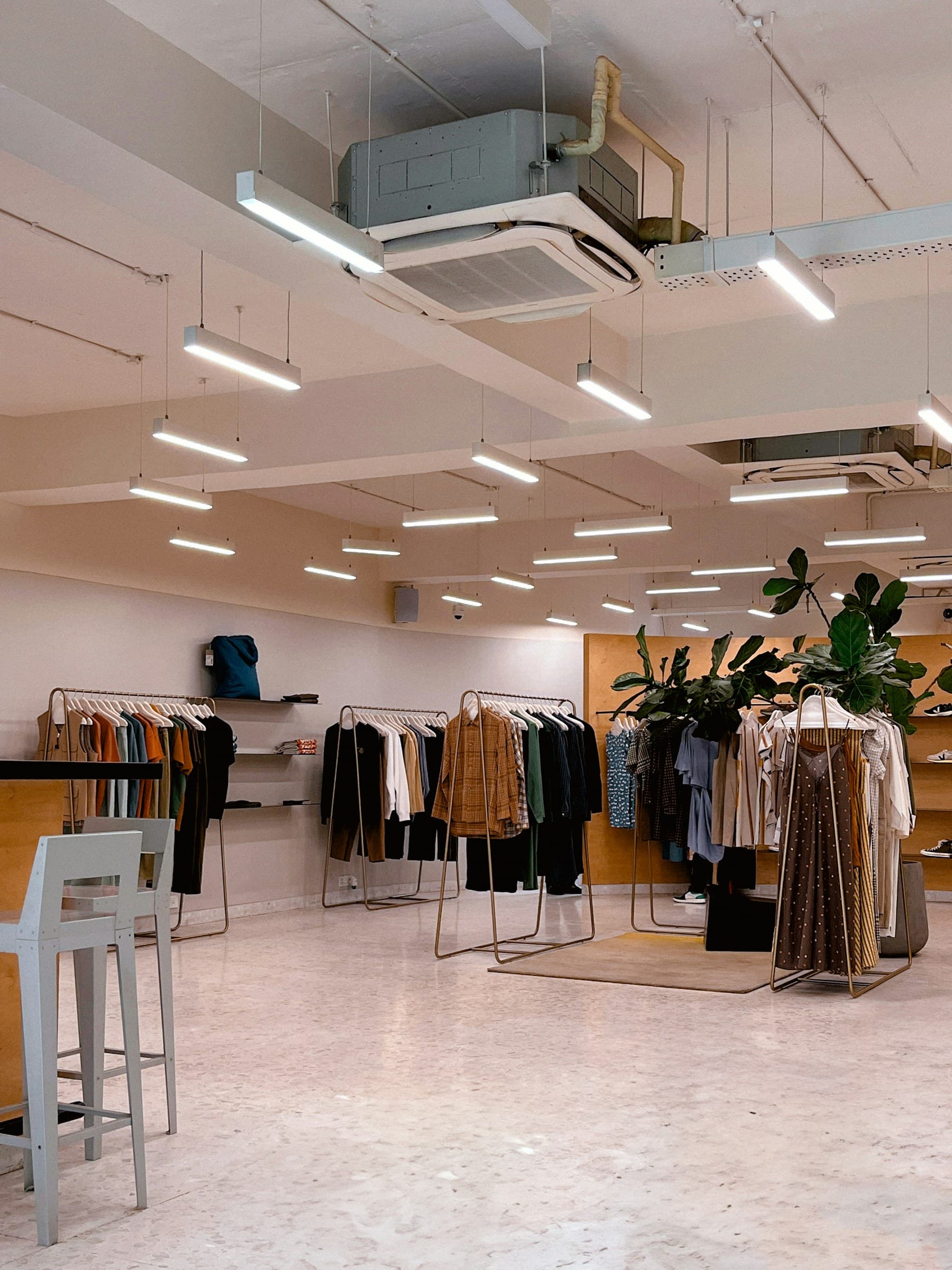 Clothing racks and display areas in a small retail business